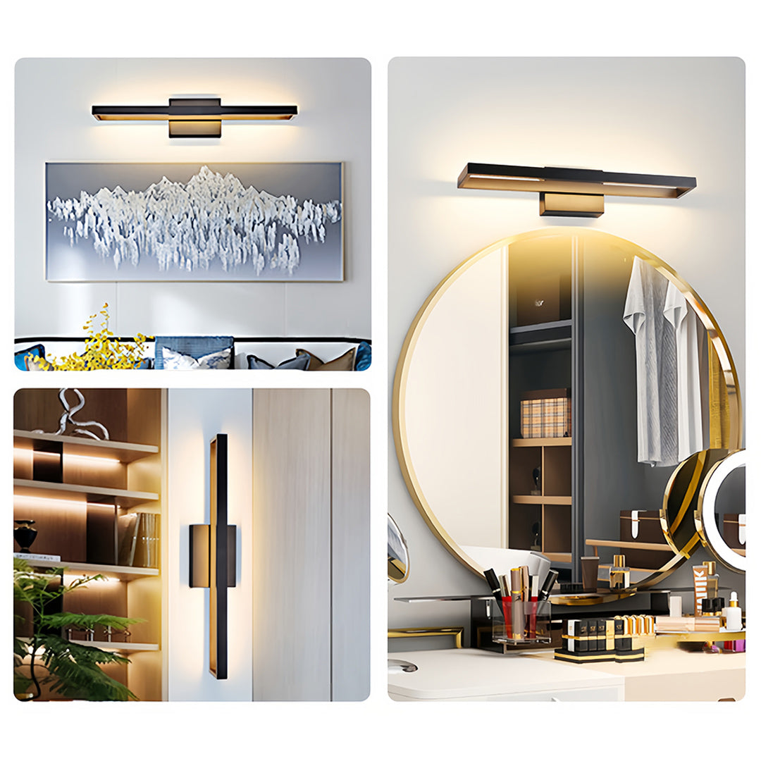 Modern Vanity Light Bar — Black Aluminum and Iron, 12W LED, 3000K, Hardwired