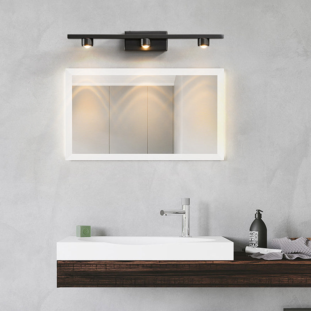 Minimalist Black LED Vanity Light Bar — Copper-Aluminum, Glass Mirror Surface, 3000K, 9W–15W, 40cm–70cm