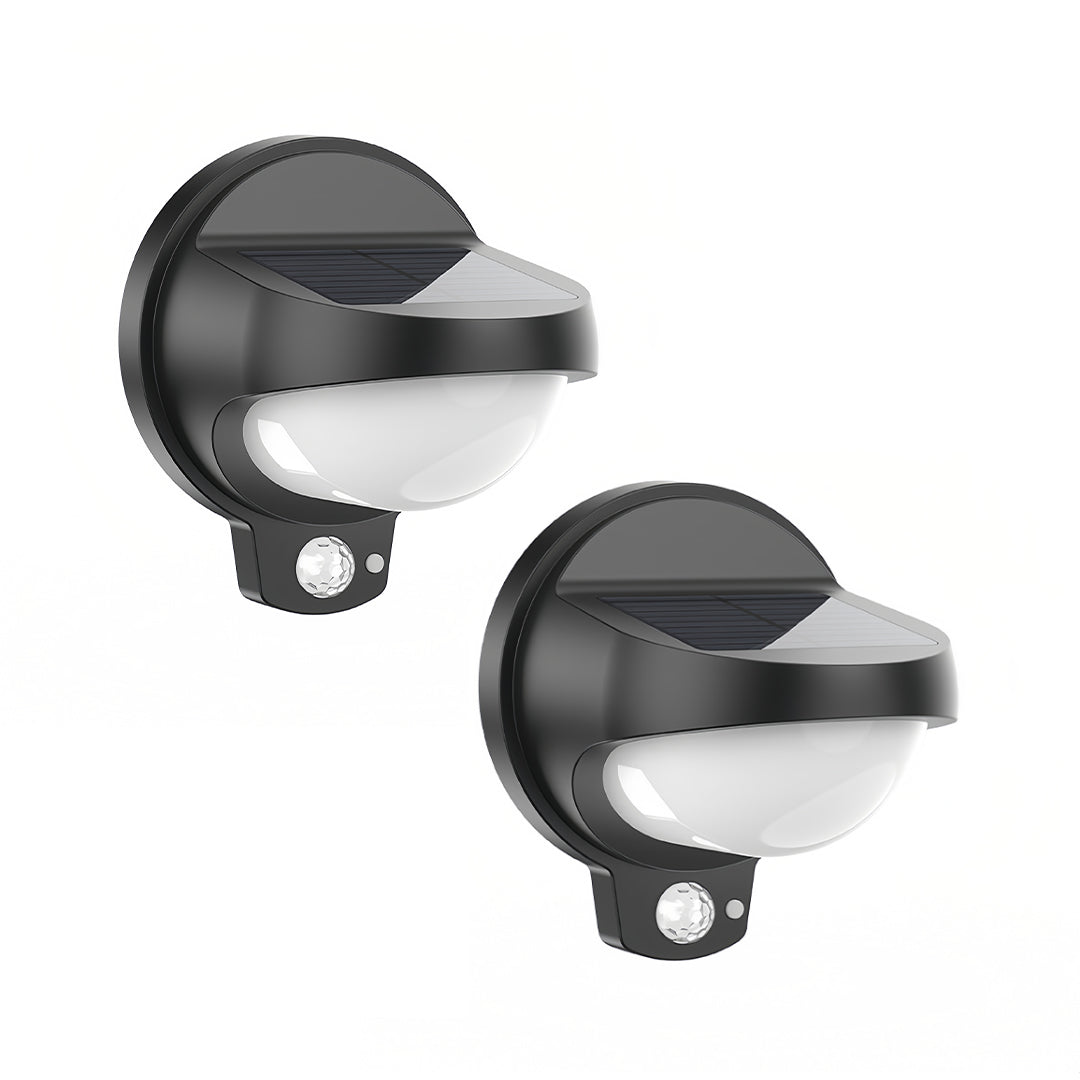 Solar Outdoor Wall Sconces, 2-Pack — Black Plastic, LED, Dual Color Temperature, IP44, 1200mAh