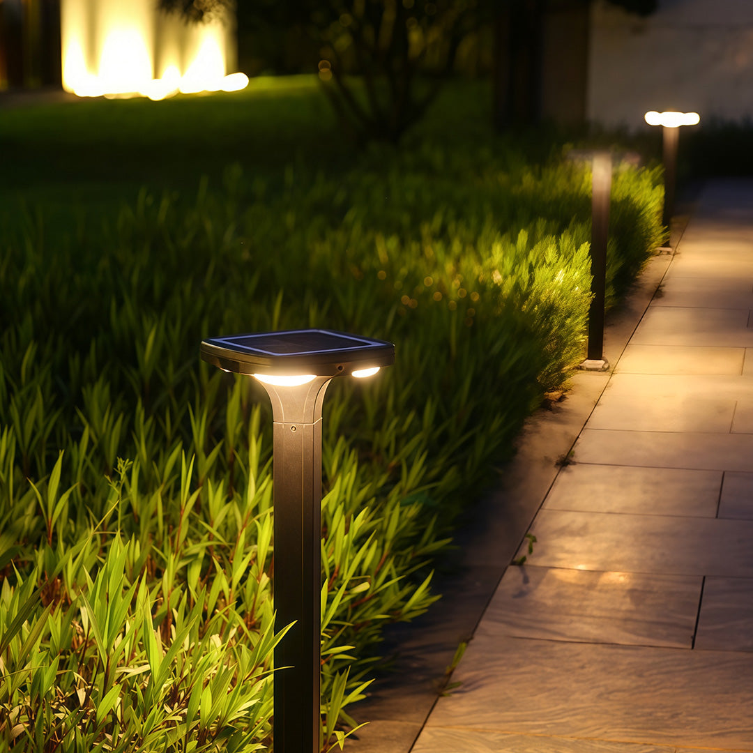 Outdoor Bollard Light — Black Aluminum, LED, Solar / Hardwired, IP65, 4 Heights, 3000K / 6000K