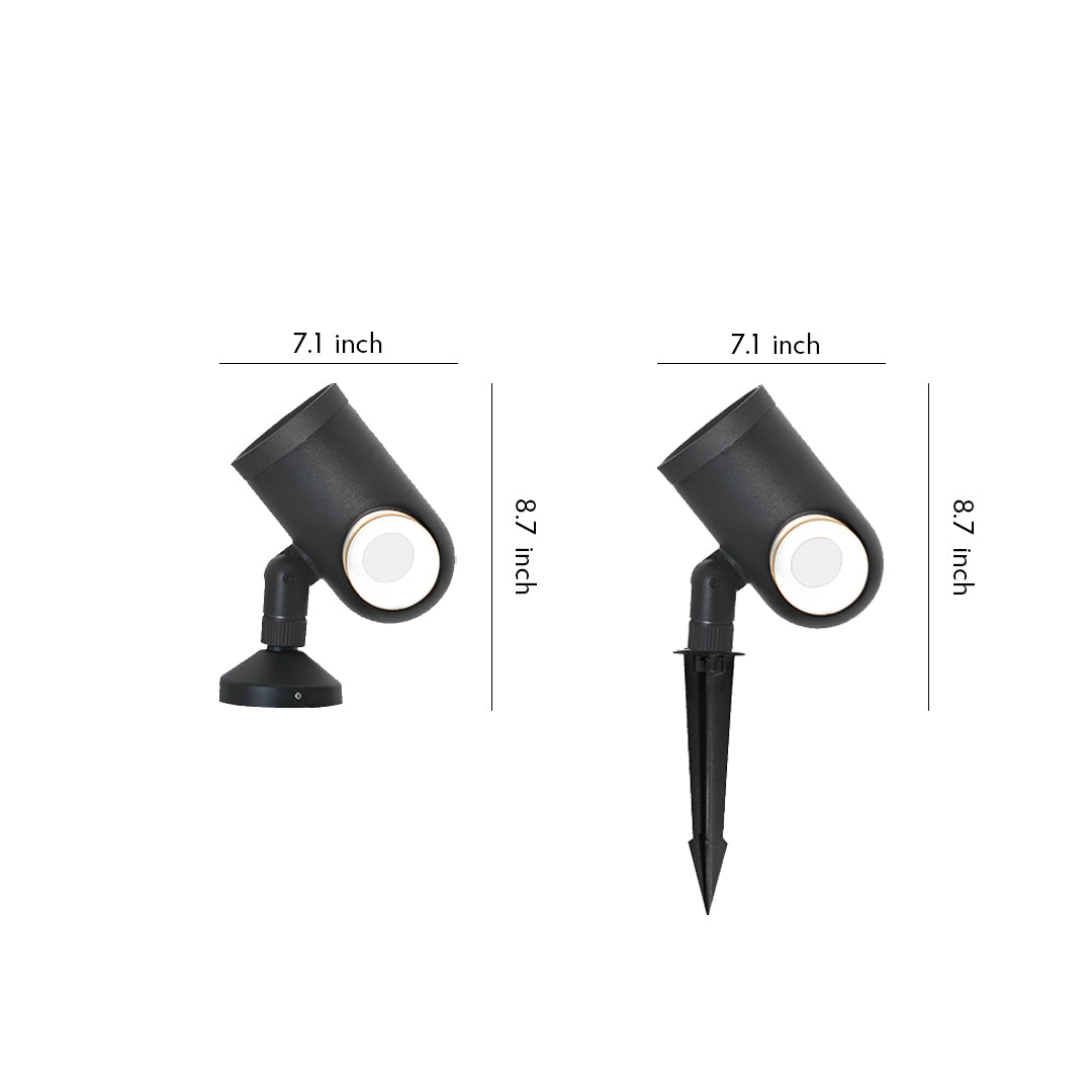 Outdoor Landscape Spotlight — Die-Cast Aluminum, 12W LED, IP65 Weatherproof, Base or Ground-Plug Mount