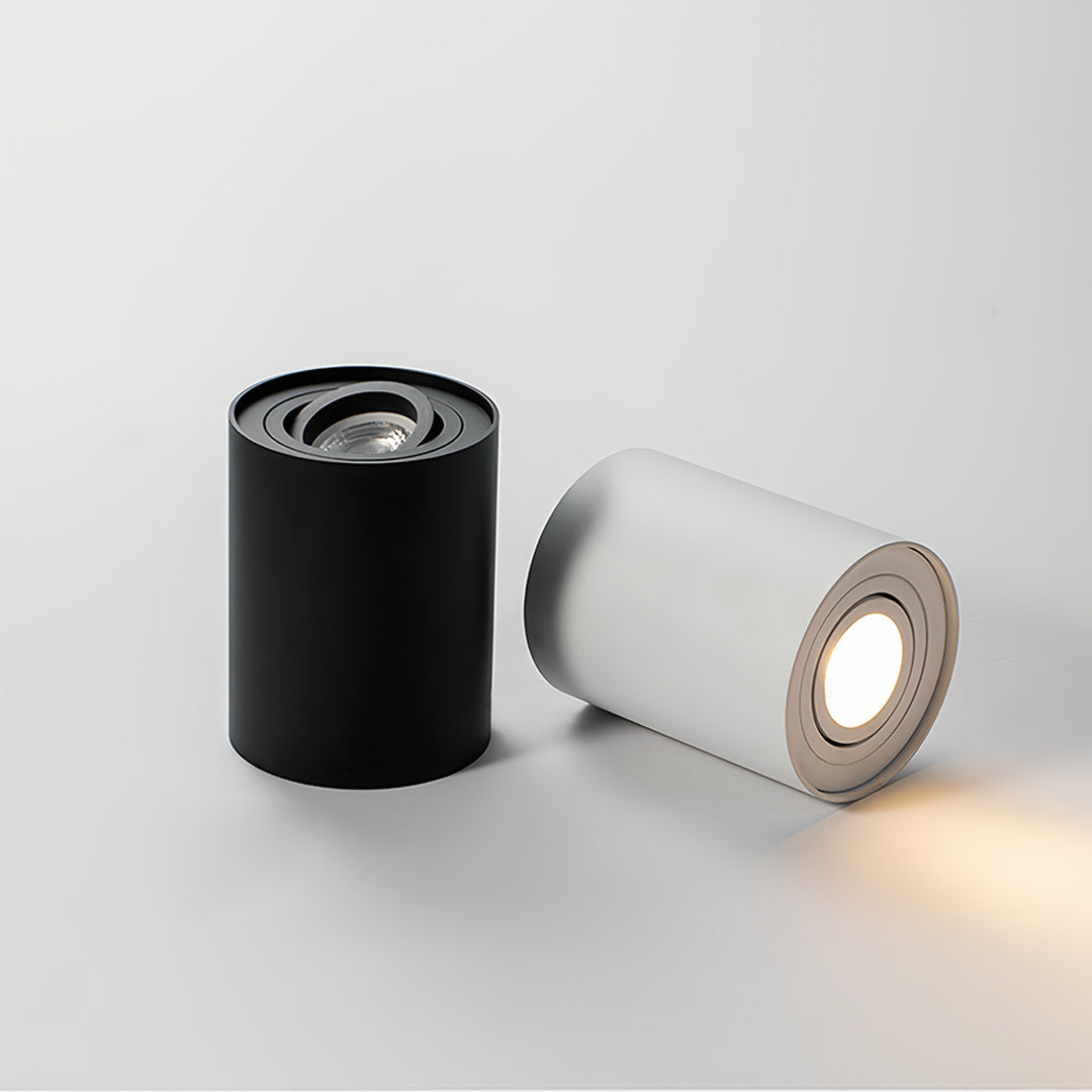 Cylindrical Surface-Mount Downlight — Black Aluminum, COB LED, 5W–7.5W, 38° Beam, 3-Color Dimming