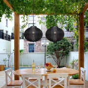Woven Rattan Outdoor Pendant Light — Black Iron, LED, 7W, 47.2" Adjustable Chain, 3 Sizes
