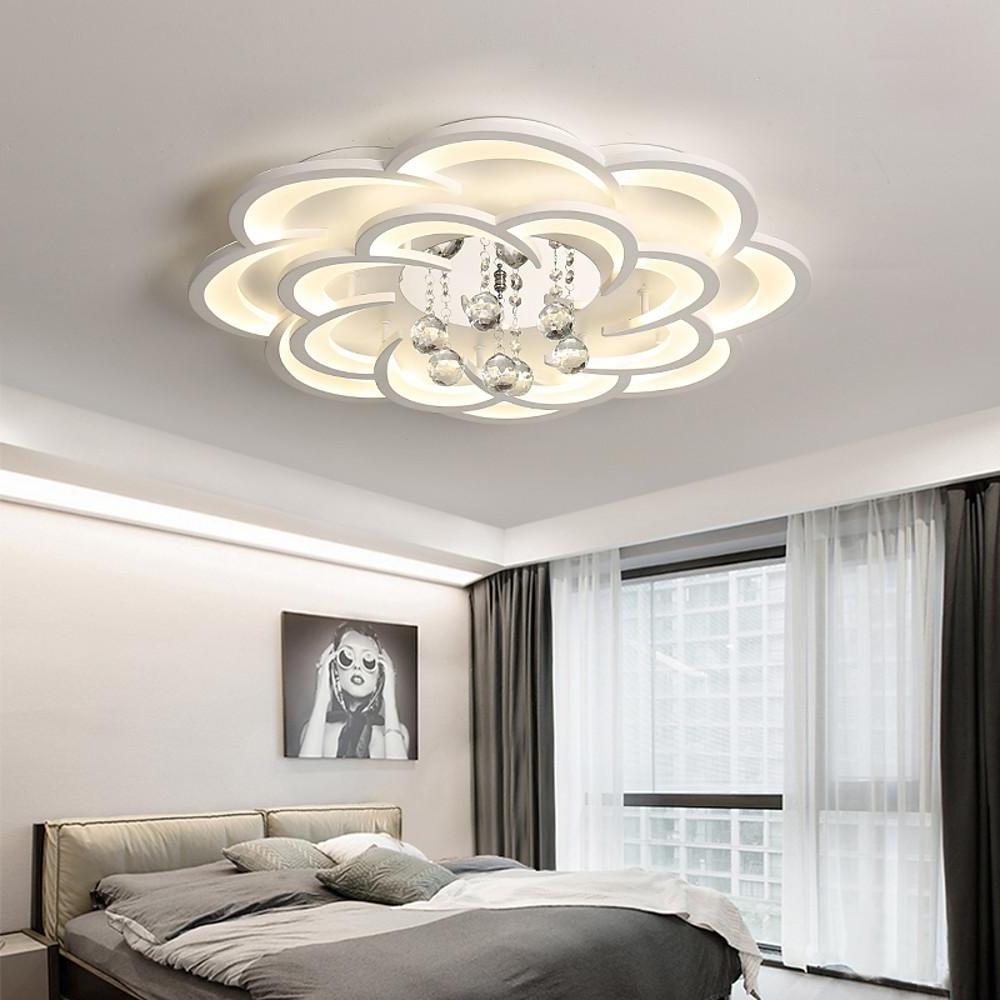 Floral Crystal Teardrop Flush-Mount Ceiling Light — Acrylic, 1-Light, 31" Diameter, Dimmable 3000K–6000K with Remote