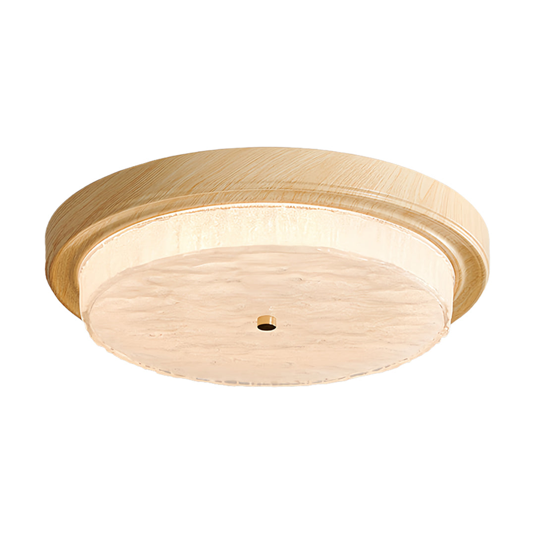 Vintage Round Flush-Mount Ceiling Light — Wood-Grain Iron & Glass, 48W–54W, Three-Color Dimming