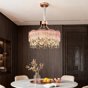 French Luxury Crystal Chandelier — Champagne Gold, Glass Fringe, 3-Step Dimming, Adjustable Cord, Six Models