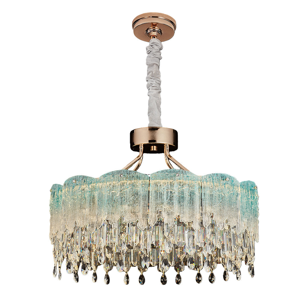 French Luxury Crystal Chandelier — Champagne Gold, Glass Fringe, 3-Step Dimming, Adjustable Cord, Six Models