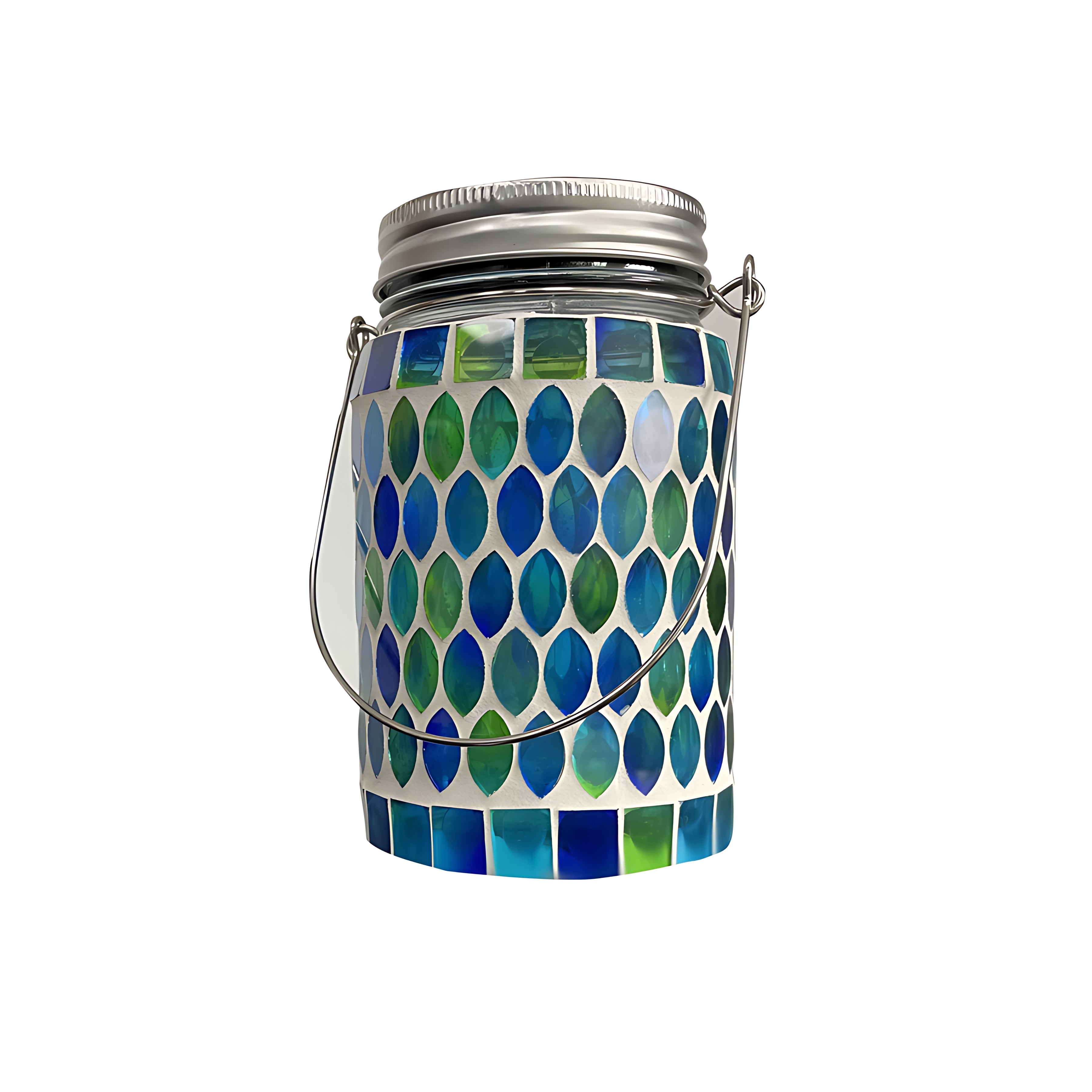 Stained Glass Mosaic Solar Lantern — Handcrafted, LED, IP65 Weatherproof, Dusk-to-Dawn, Hanging or Tabletop