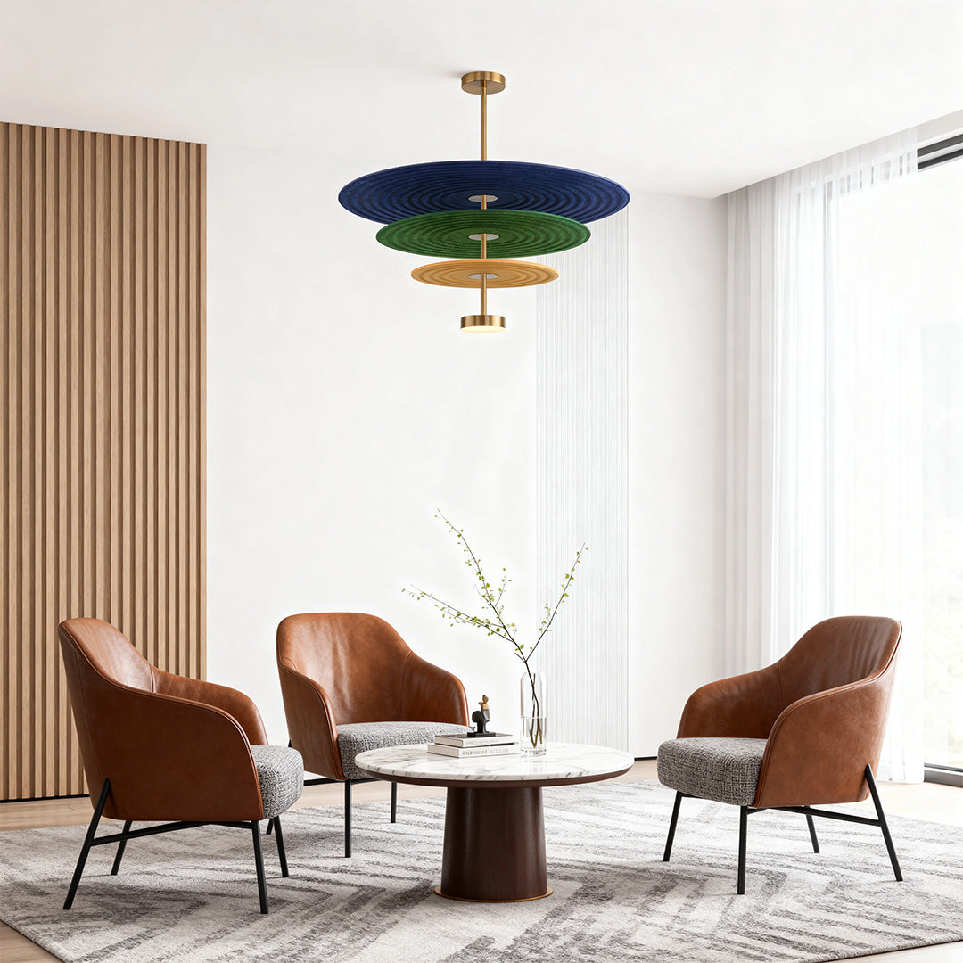 Three-Tier Acoustic Felt Chandelier — PET Felt and Iron, 12W LED, 4000K, 80/60/40cm Rings, Adjustable Hanging