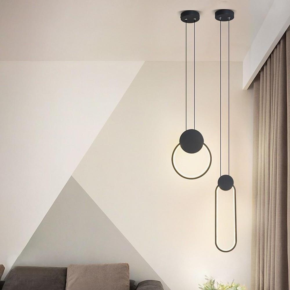 Modern Geometric Mini Pendant Light — Black Metal, LED E26/E27, 39" Adjustable Cord