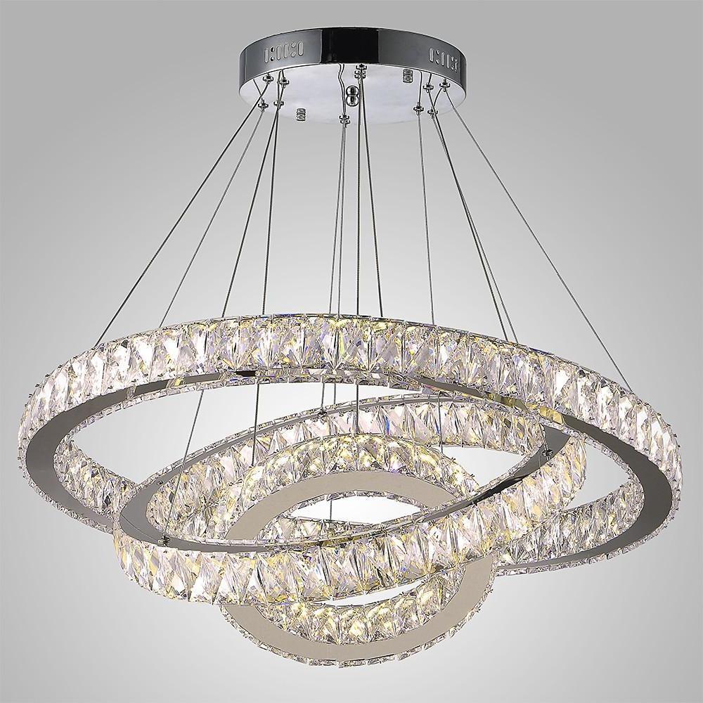 Interwoven Triple-Ring Crystal Chandelier — Silver Electroplated Metal, 31" Diameter, 78W LED Dimmable, 3000K–6000K