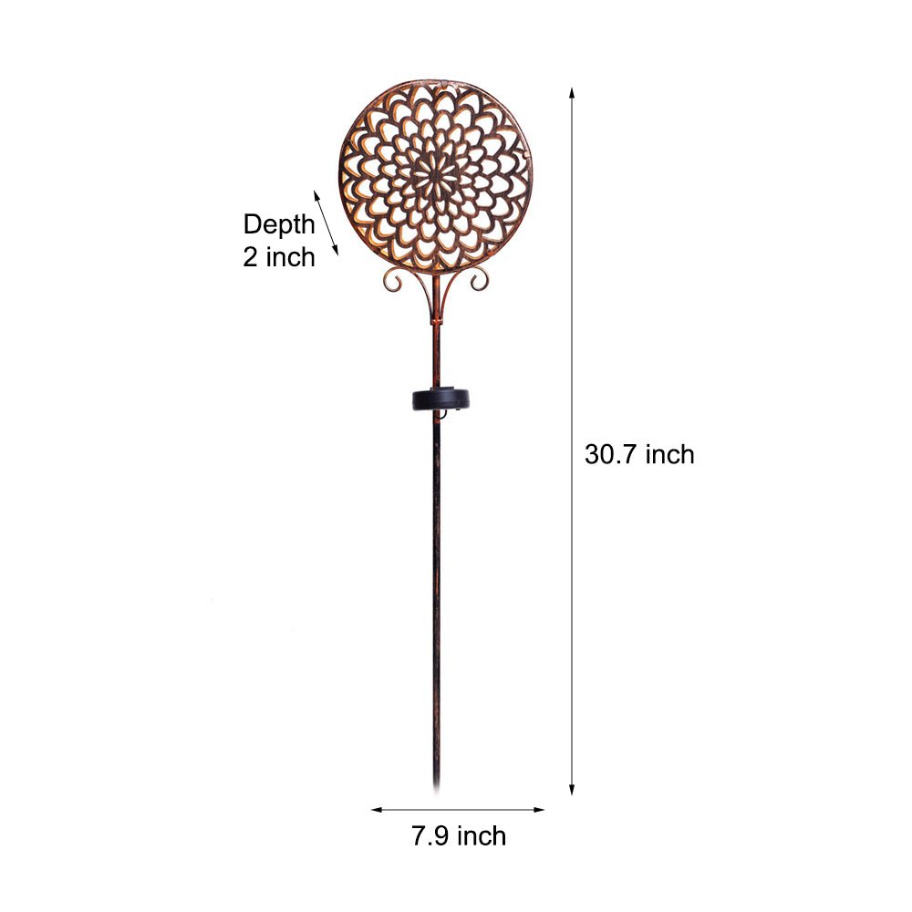 Bohemian Hollow Drum Solar Garden Stake Light — Metal, Floral-Carved, LED Warm White, IP44