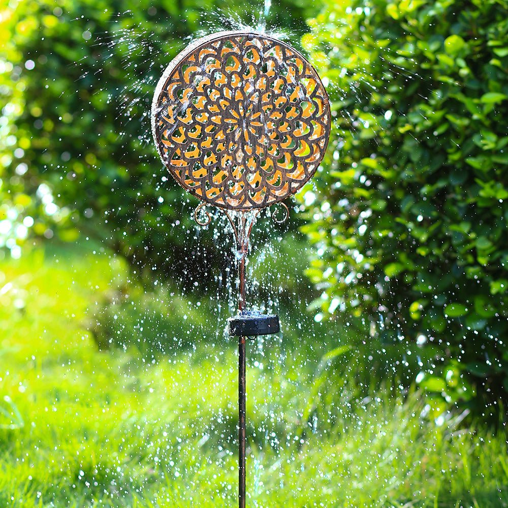Bohemian Hollow Drum Solar Garden Stake Light — Metal, Floral-Carved, LED Warm White, IP44