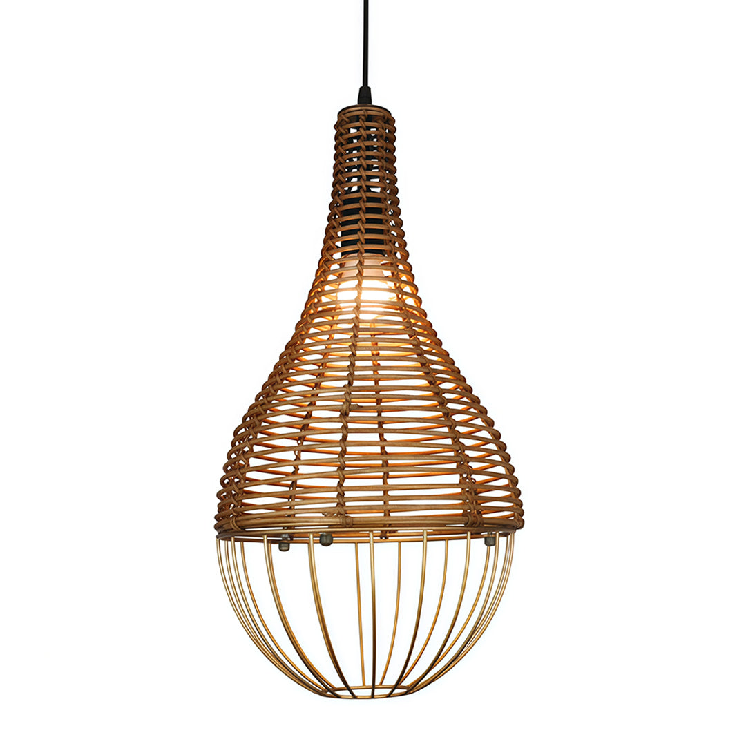 Retro Industrial Rattan Pendant — Brown Iron Frame, Handwoven Shade, 59.1" Adjustable Chain, LED E27, 7W, Warm White