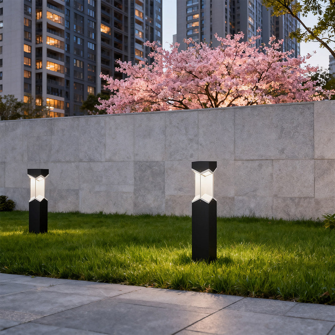Minimalist Black Weatherproof Outdoor Bollard Landscape Lights