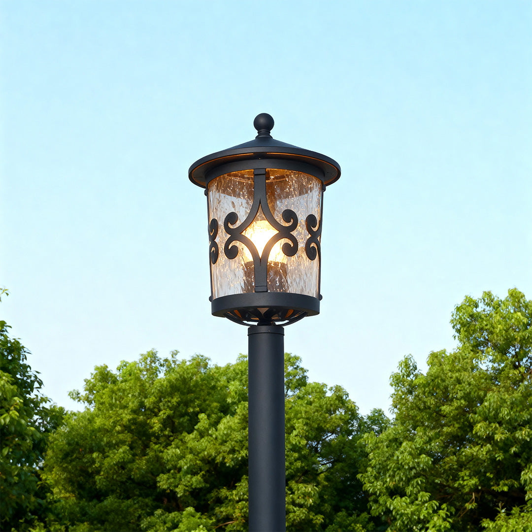 Bollard Outdoor Post Light — Sand-Black Aluminum, E26 9W LED, IP44 Weatherproof