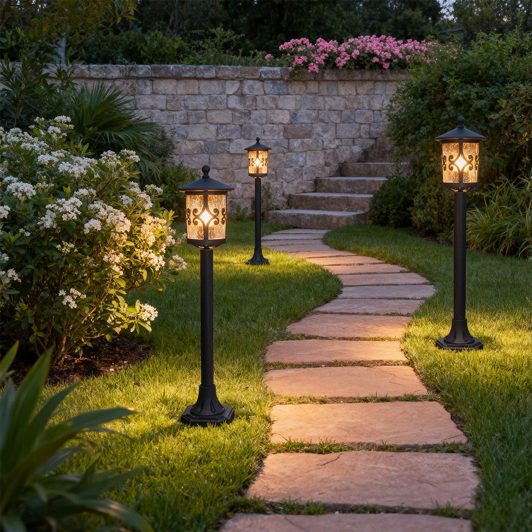 Bollard Outdoor Post Light — Sand-Black Aluminum, E26 9W LED, IP44 Weatherproof