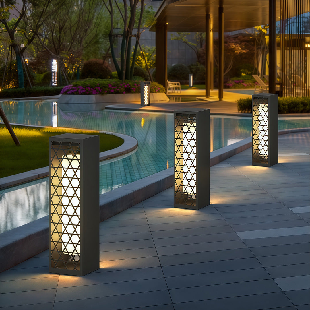 Modern Outdoor Bollard Light — Stainless Steel, Solar / Hardwired, IP65, LED, 3 Sizes