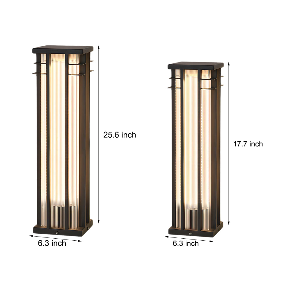 Modern Bollard Path Light — Stainless Steel, Faux Alabaster Shade, LED, Solar + Hardwired, IP65, Remote Control, 17.7" or 25.6"