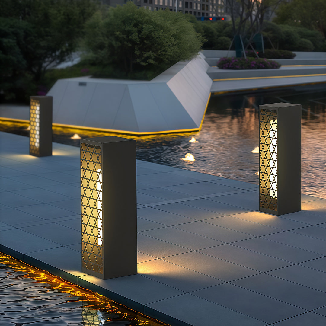 Modern Outdoor Bollard Light — Stainless Steel, Solar / Hardwired, IP65, LED, 3 Sizes