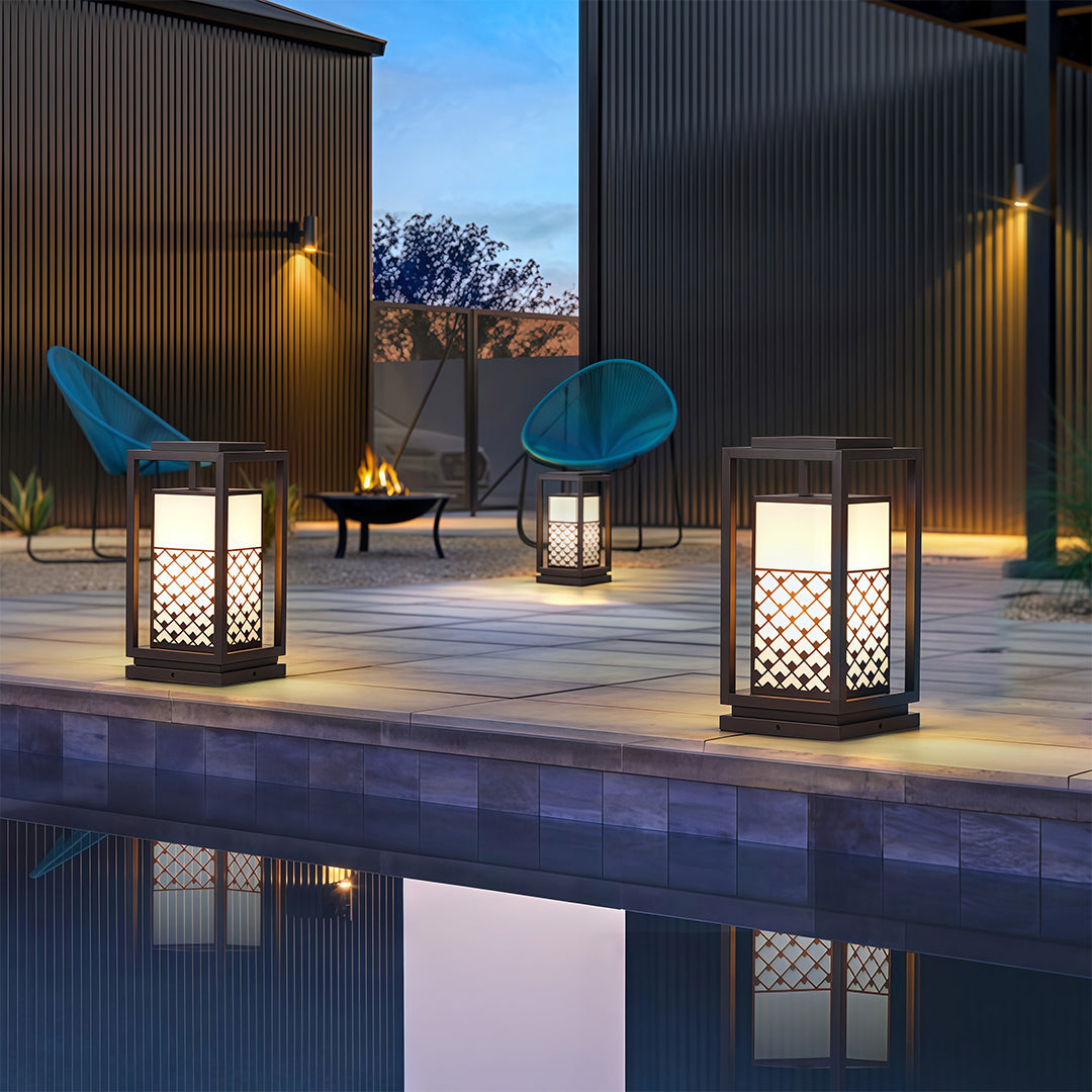 Waterproof Landscape Bollard Light — Black Zinc & Acrylic, LED, Solar or Hardwired, IP65, 3 Heights