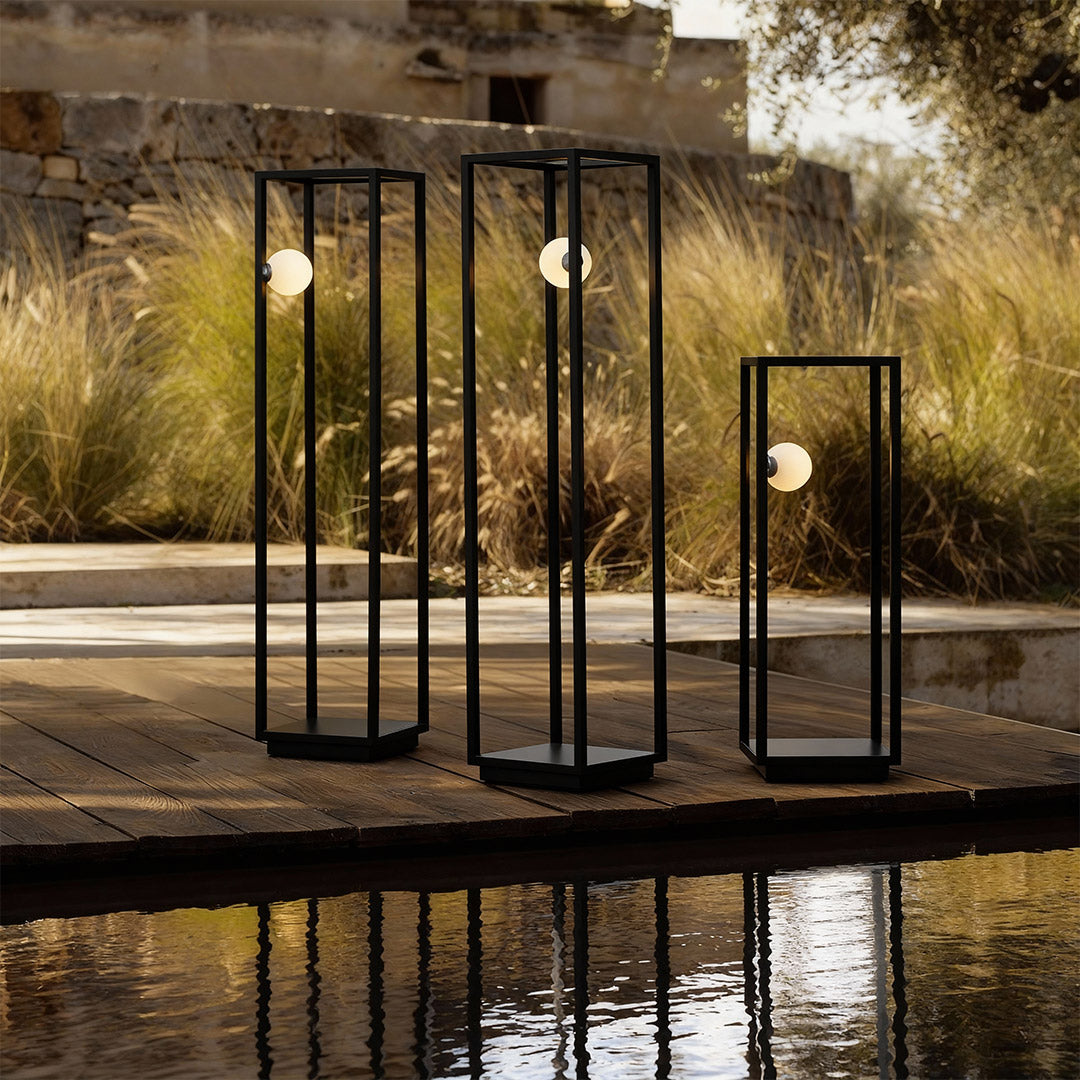 Outdoor Bollard Light — Black Aluminum, Plug-in or Solar, LED, IP54, 27.6" or 40.6"