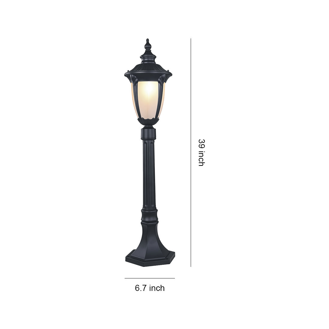 Traditional European Garden Post Light — Black Aluminum, Clear Glass, 9W E26, IP44 Weatherproof