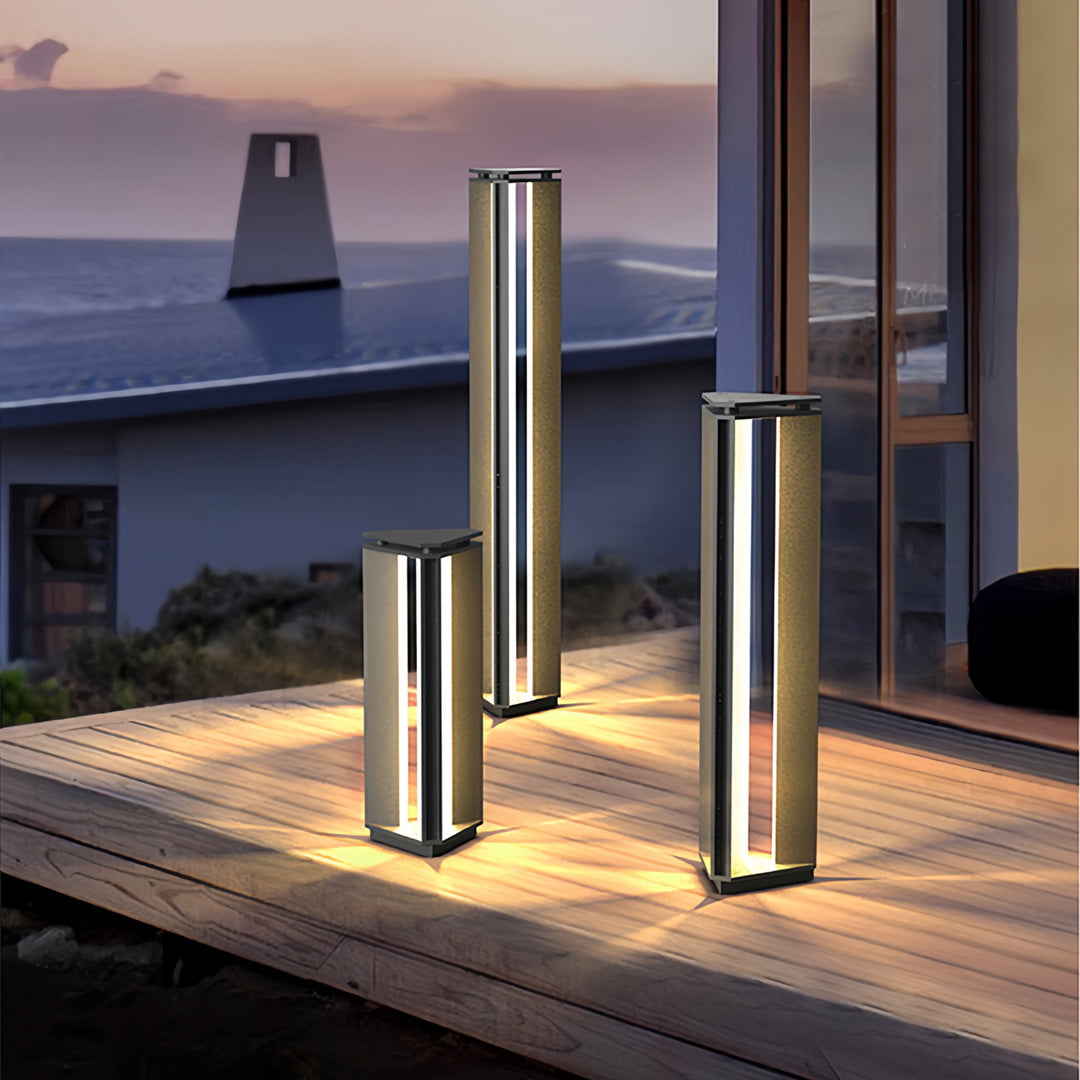 Minimalist Cylindrical Outdoor Bollard Light — Stainless Steel, 12W LED, IP65, 3000K Warm White, Three Heights