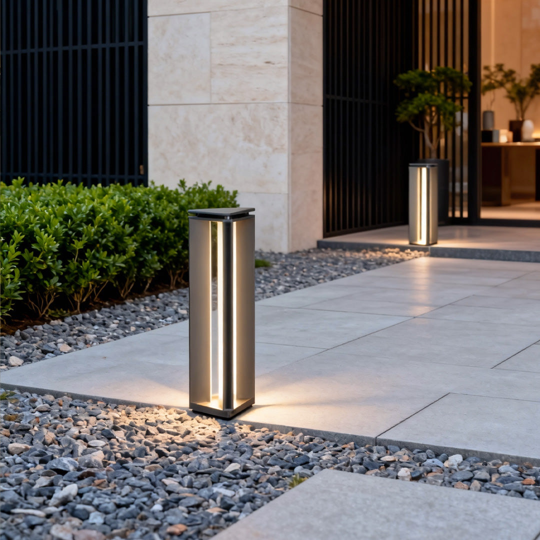 Minimalist Cylindrical Outdoor Bollard Light — Stainless Steel, 12W LED, IP65, 3000K Warm White, Three Heights