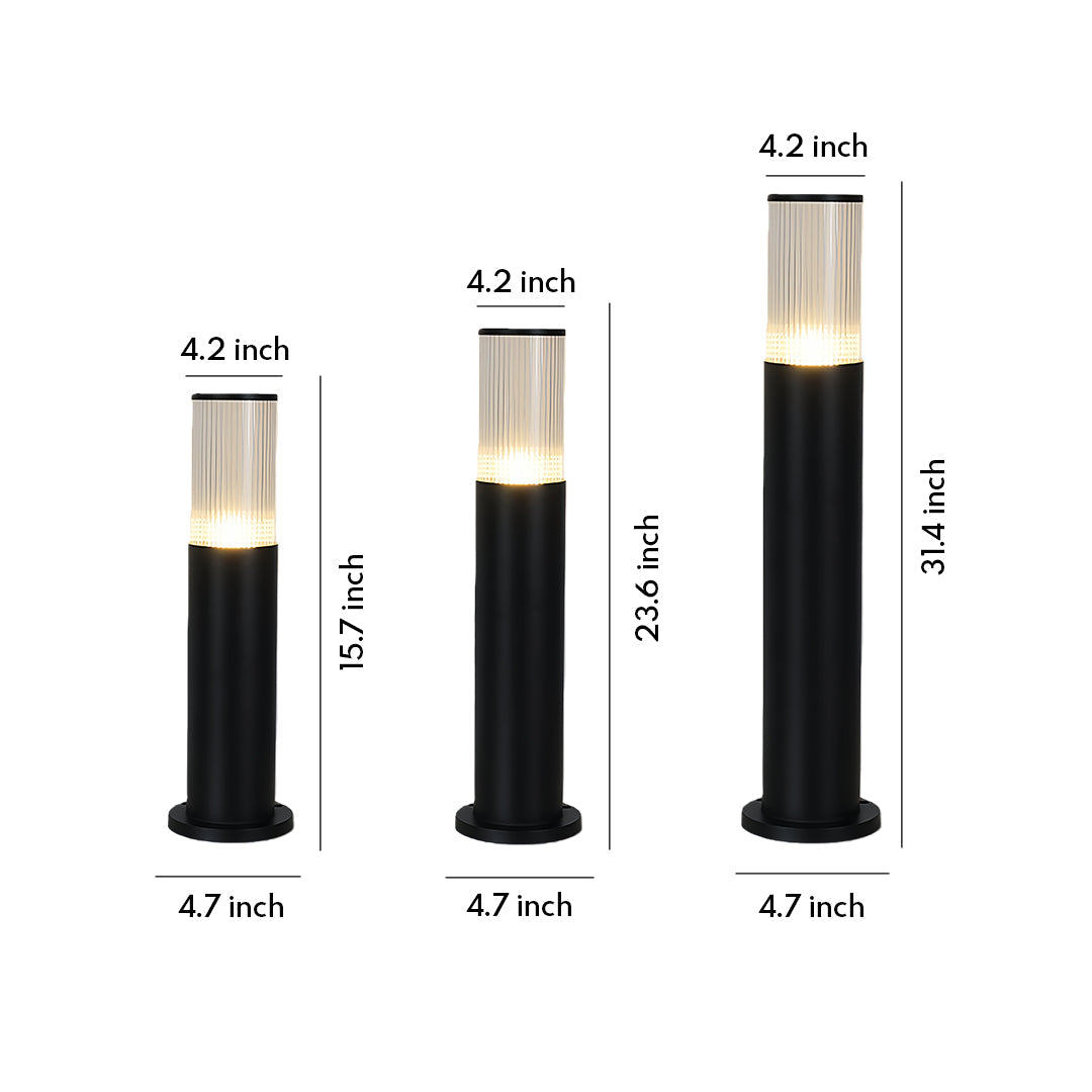 Cylindrical Outdoor Bollard Path Light — Aluminum & Acrylic, E27, IP65, 3 Heights (16", 24", 31")