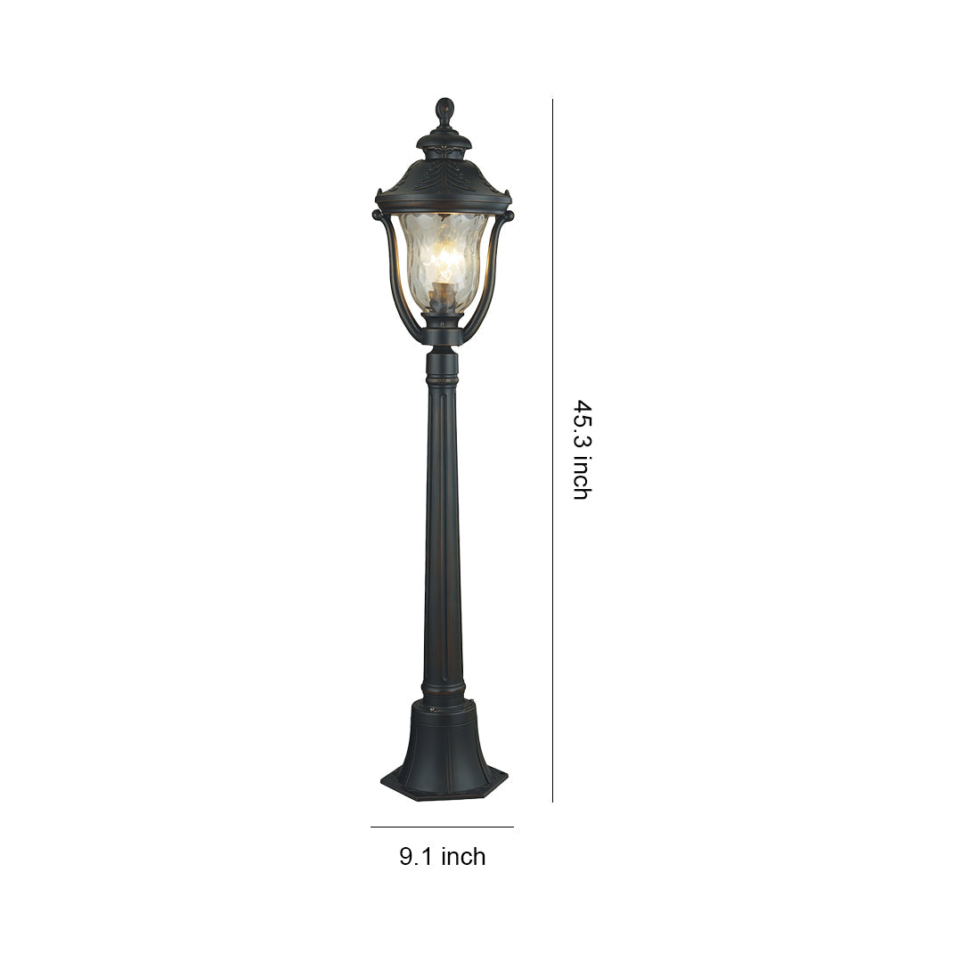 Classic Bollard Outdoor Post Light — Coffee Aluminum, Glass Shade, 12W E26, IP44, 45"H