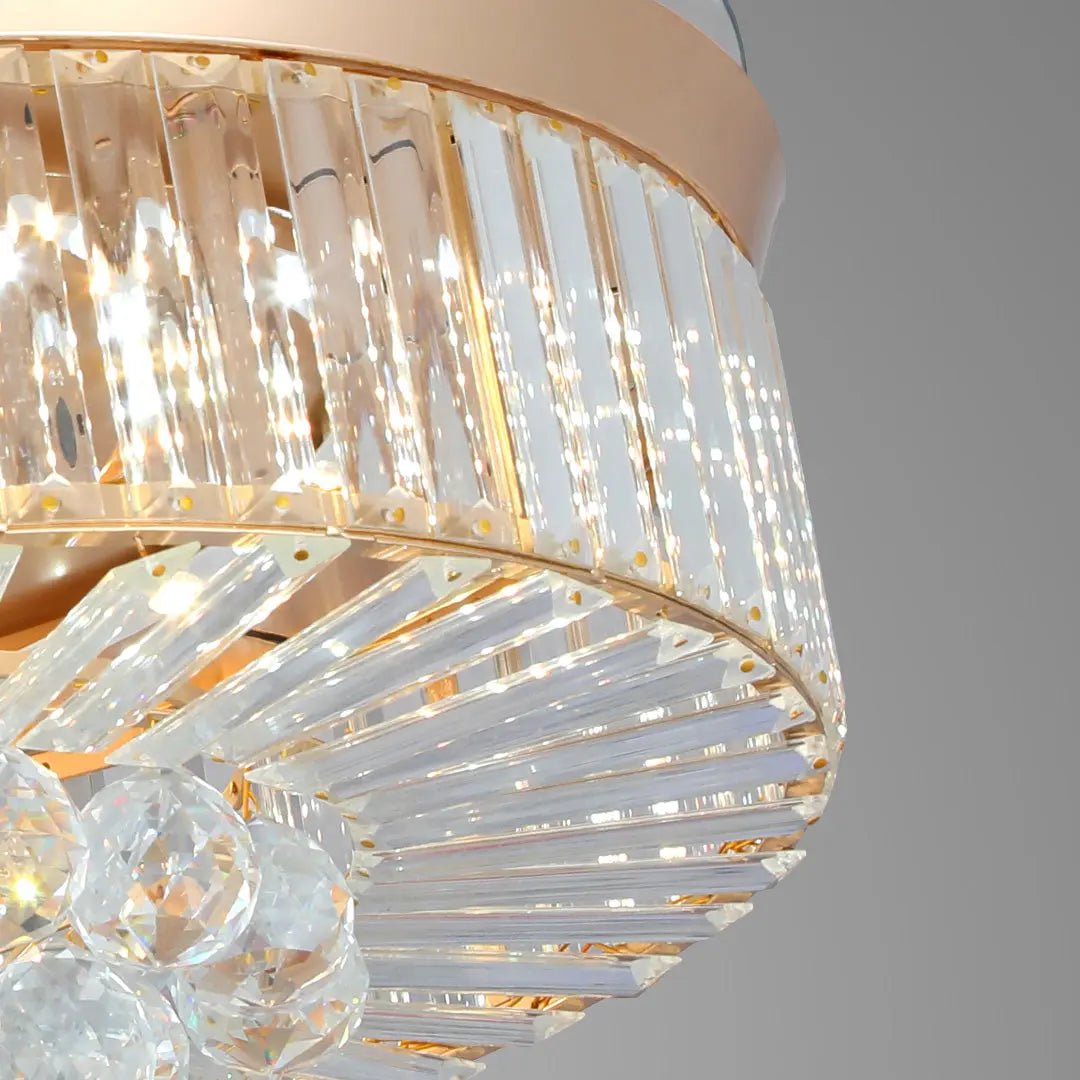 Luxury European-Style Crystal Ceiling Fan with Lights in Gold Iron Luxe