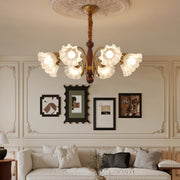 Lily-of-the-Valley Flower Glass Chandelier — Gold & Walnut Iron Frame, 3-Step Dimming, 3/5/8-Light
