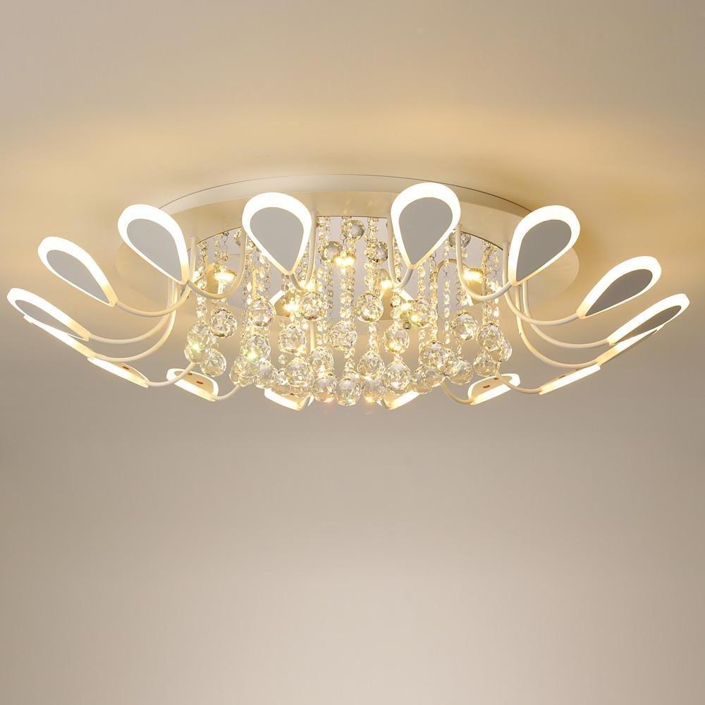 Modern Flush Mount Ceiling Light with Dimmable LED and Flower-Shaped Crystal Design