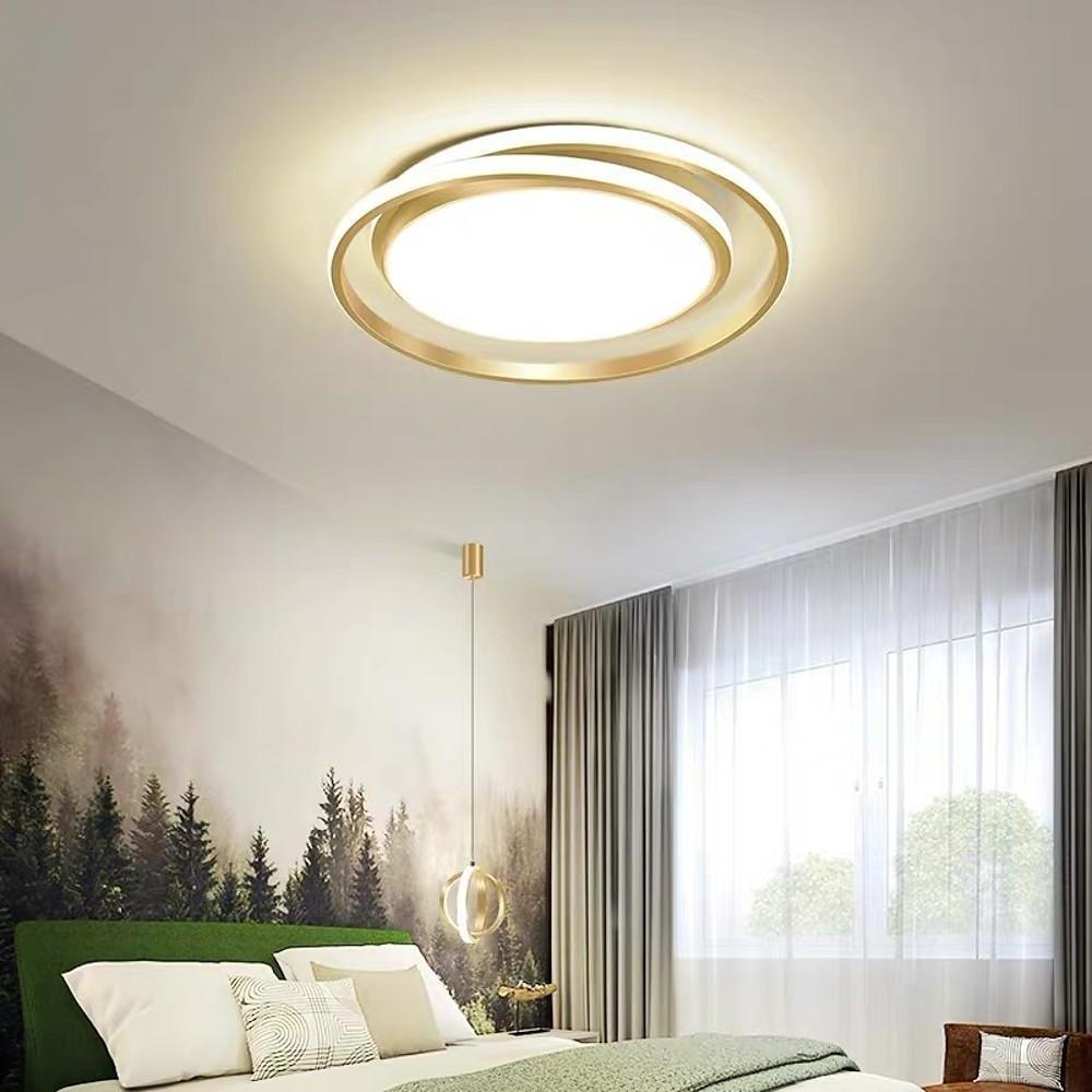 Circular LED Flush-Mount Ceiling Light — Black and Gold, Metal and Acrylic, 18" Diameter, Bedroom