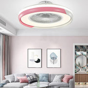 Bladeless Circular Flush Mount Ceiling Fan with Dimmable Light and Remote Control
