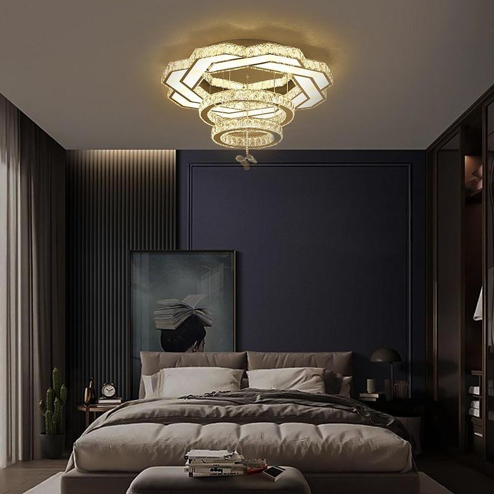 Concentric Crystal LED Flush Mount — Stainless Steel, Gold or Silver, 20"/24"/31", Vintage