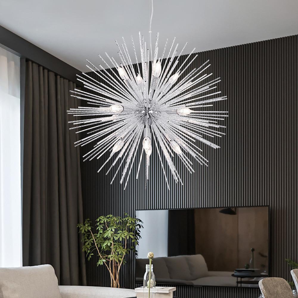 Globe Chandelier — Electroplated Aluminum, 12-Light, 30" Diameter, Gold or Silver