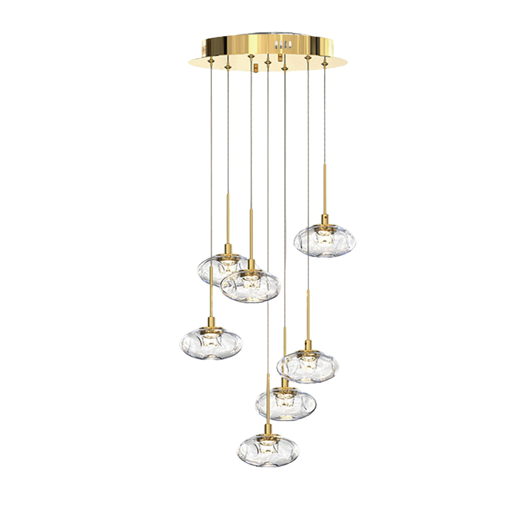 Minimalist Ring Chandelier for High Ceilings — Stainless Steel, Nanoclear Glass, LED, 7/8/12/18-Light, Dimmable, Chrome or Gold