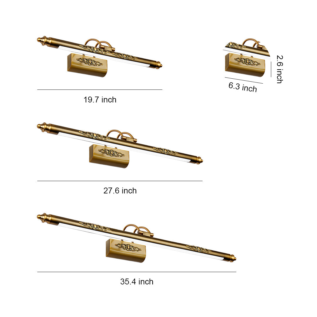 Retro Antique Brass Bathroom Vanity Light Bar — Acrylic Shade, 180° Rotatable, Dual Color Temperature, 3 Sizes