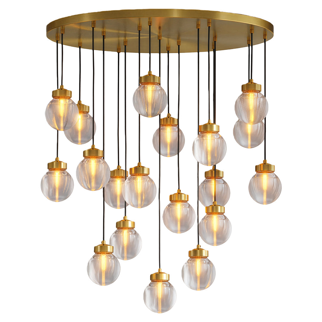 Contemporary Copper Chandelier — Solid Brass Frame, Clear Glass Shades, G9, 1- to 19-Light, Black / Chrome / Copper Finish