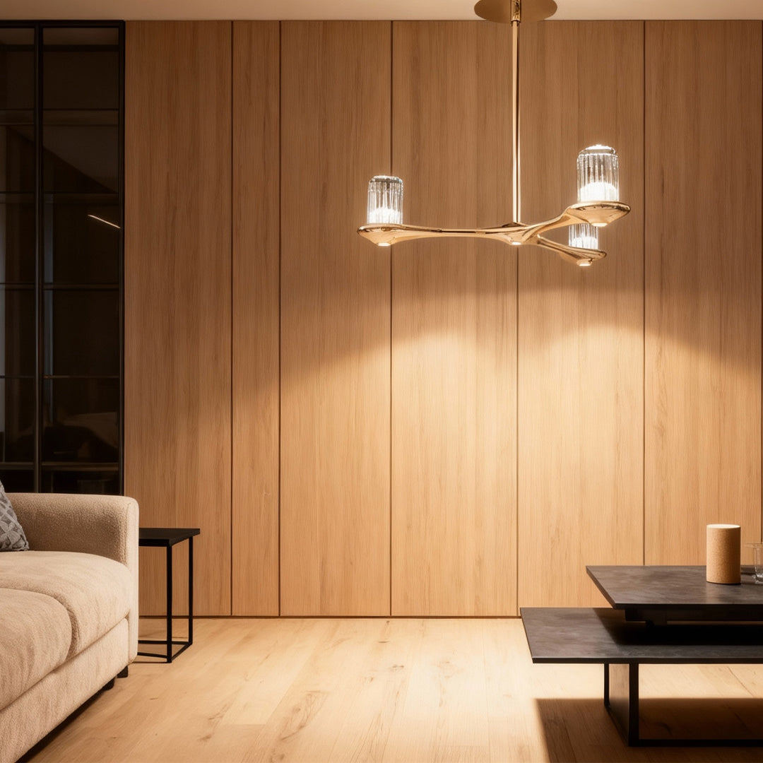 Minimalist Crystal Chandelier — Terracotta Gold Copper, 3-Light, Three-Color Dimming (3000K/4500K/6000K), 47.2" Adjustable Cord