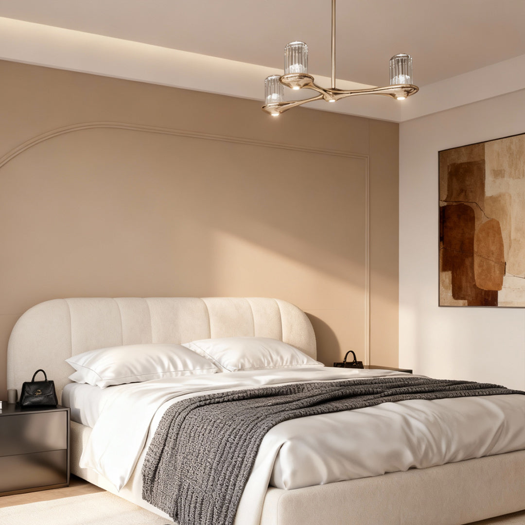Minimalist Crystal Chandelier — Terracotta Gold Copper, 3-Light, Three-Color Dimming (3000K/4500K/6000K), 47.2" Adjustable Cord