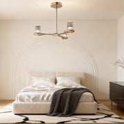 Minimalist Crystal Chandelier — Terracotta Gold Copper, 3-Light, Three-Color Dimming (3000K/4500K/6000K), 47.2" Adjustable Cord