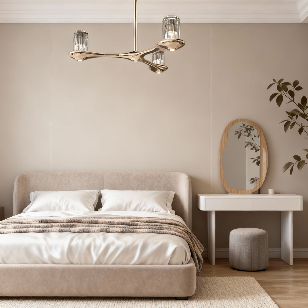 Minimalist Crystal Chandelier — Terracotta Gold Copper, 3-Light, Three-Color Dimming (3000K/4500K/6000K), 47.2" Adjustable Cord