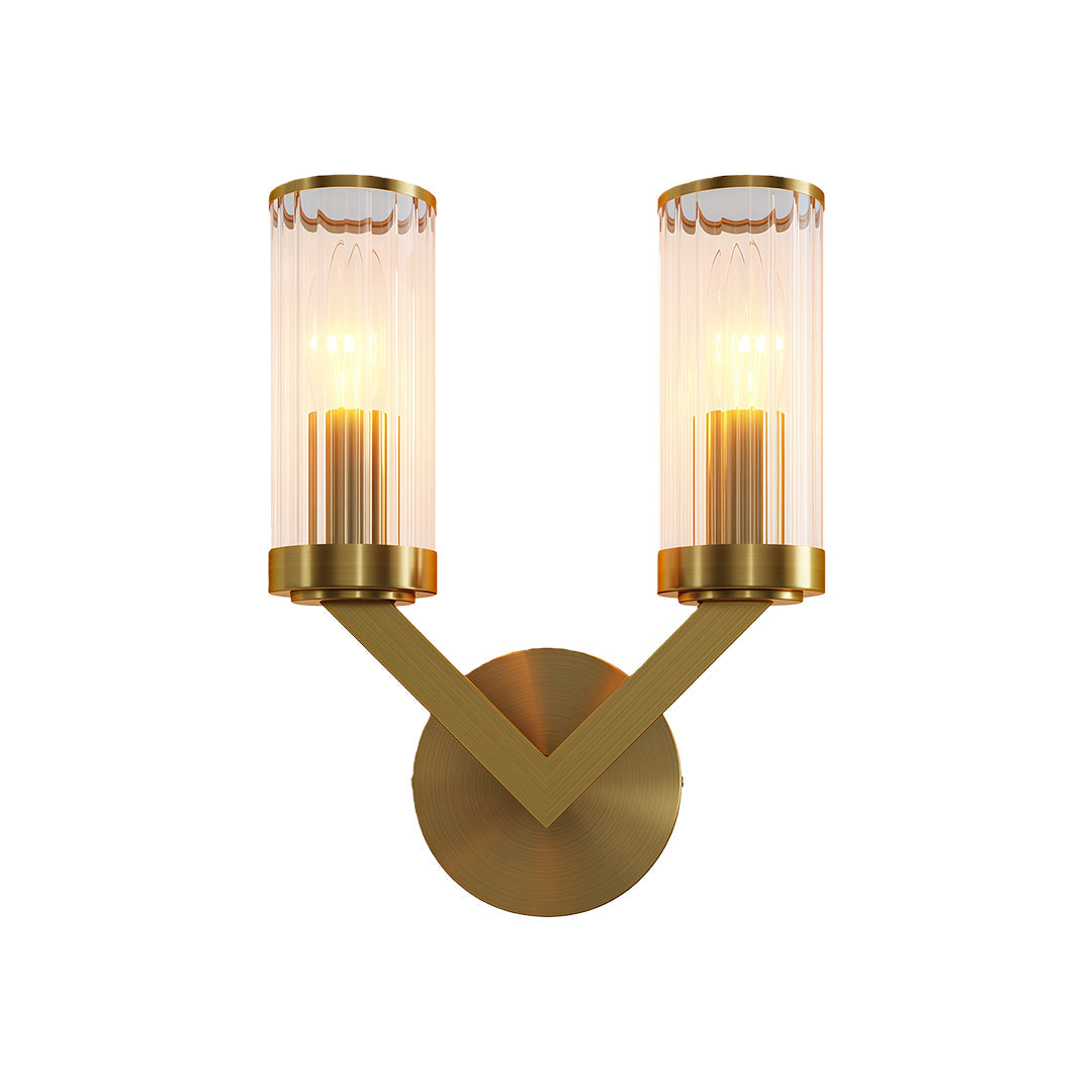 Double Wall Sconce — Pure Copper Frame, Transparent Glass Shades, 2-Light, E14, Hardwired