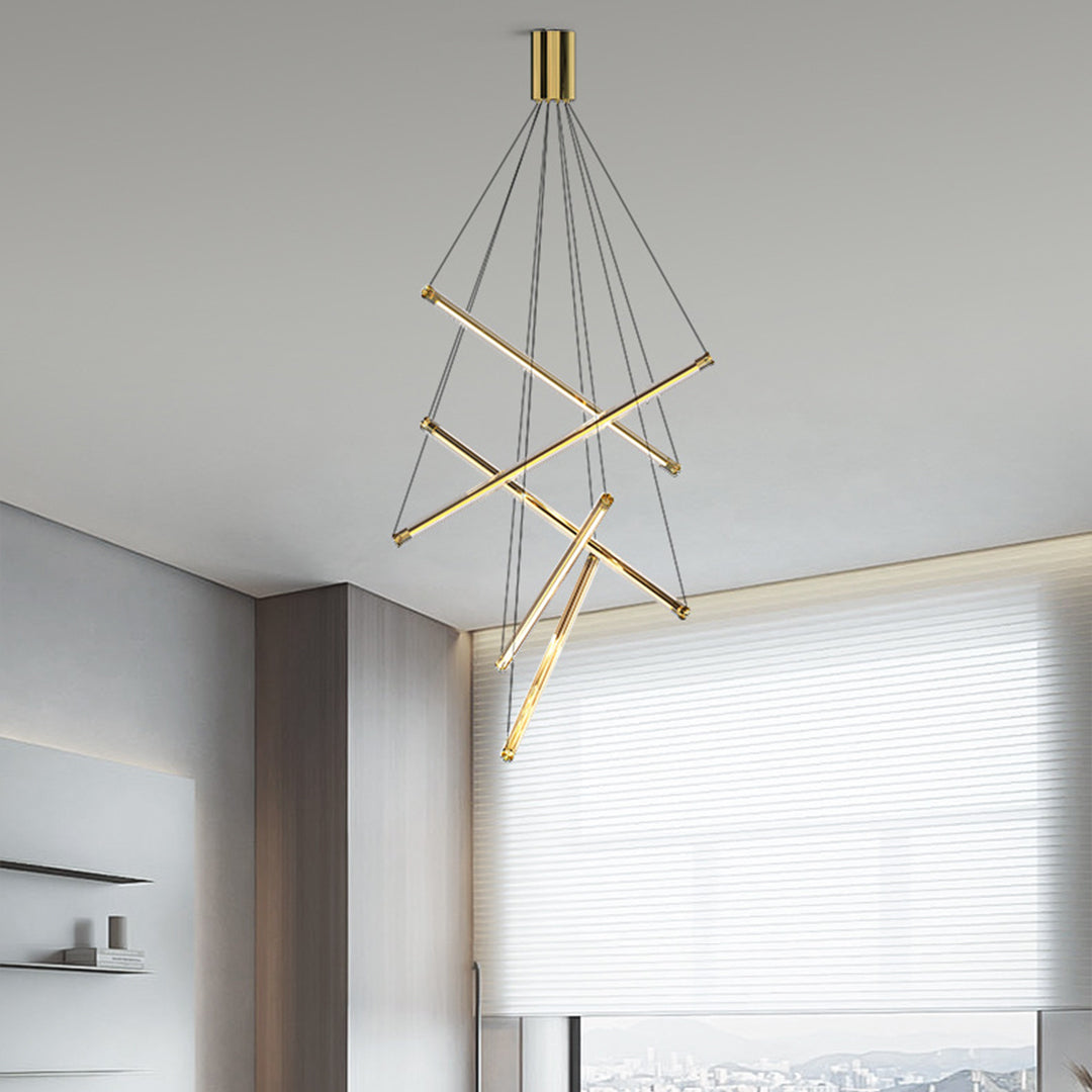 Minimalist LED Linear Chandelier — Stainless Steel & Acrylic, 3/5/7-Light, 36W–140W, 4000K RA97, Black or Gold