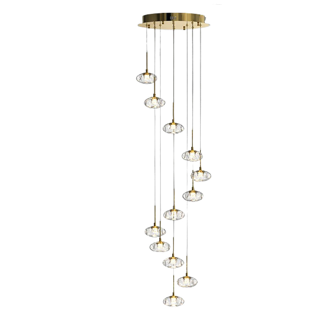 Minimalist Ring Chandelier for High Ceilings — Stainless Steel, Nanoclear Glass, LED, 7/8/12/18-Light, Dimmable, Chrome or Gold