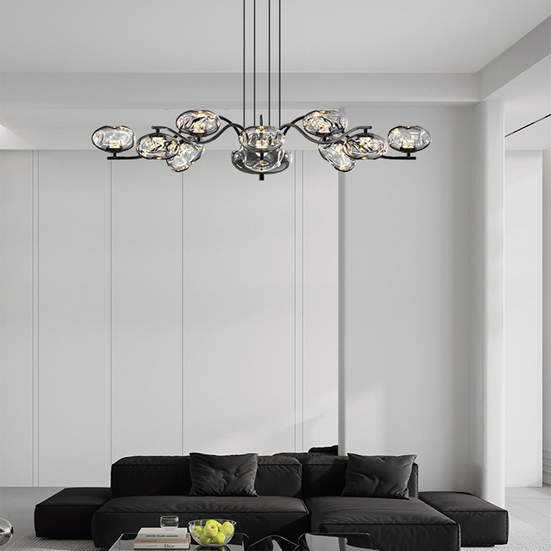 Magic Bean Modern LED Chandelier — Nanoclear Glass, 9- or 16-Light, Three-Color Dimming, Ra≥97 Full Spectrum, Black or Copper