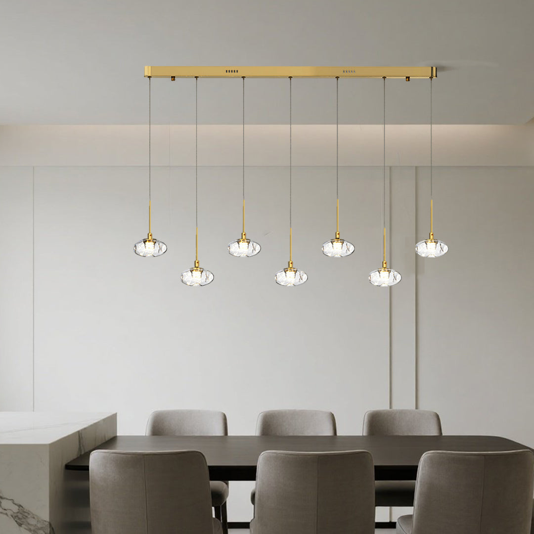Minimalist Ring Pendant Light — Stainless Steel & Nano Glass, 7-Light, 49W, 3-Step Dimming, Chrome or Gold